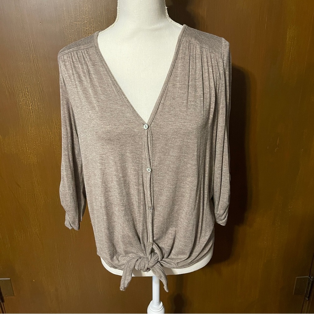Elegant Beige V-Neck Blouse